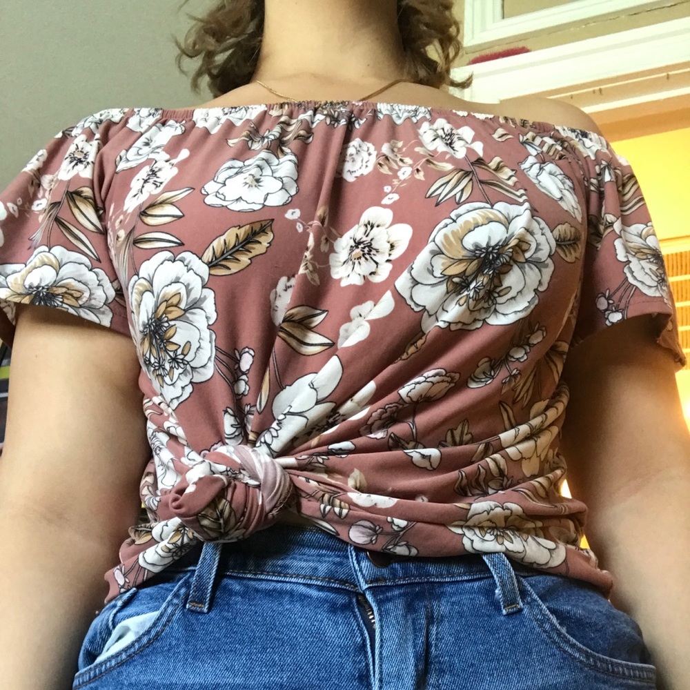 Cute flower shirt off the shoulder